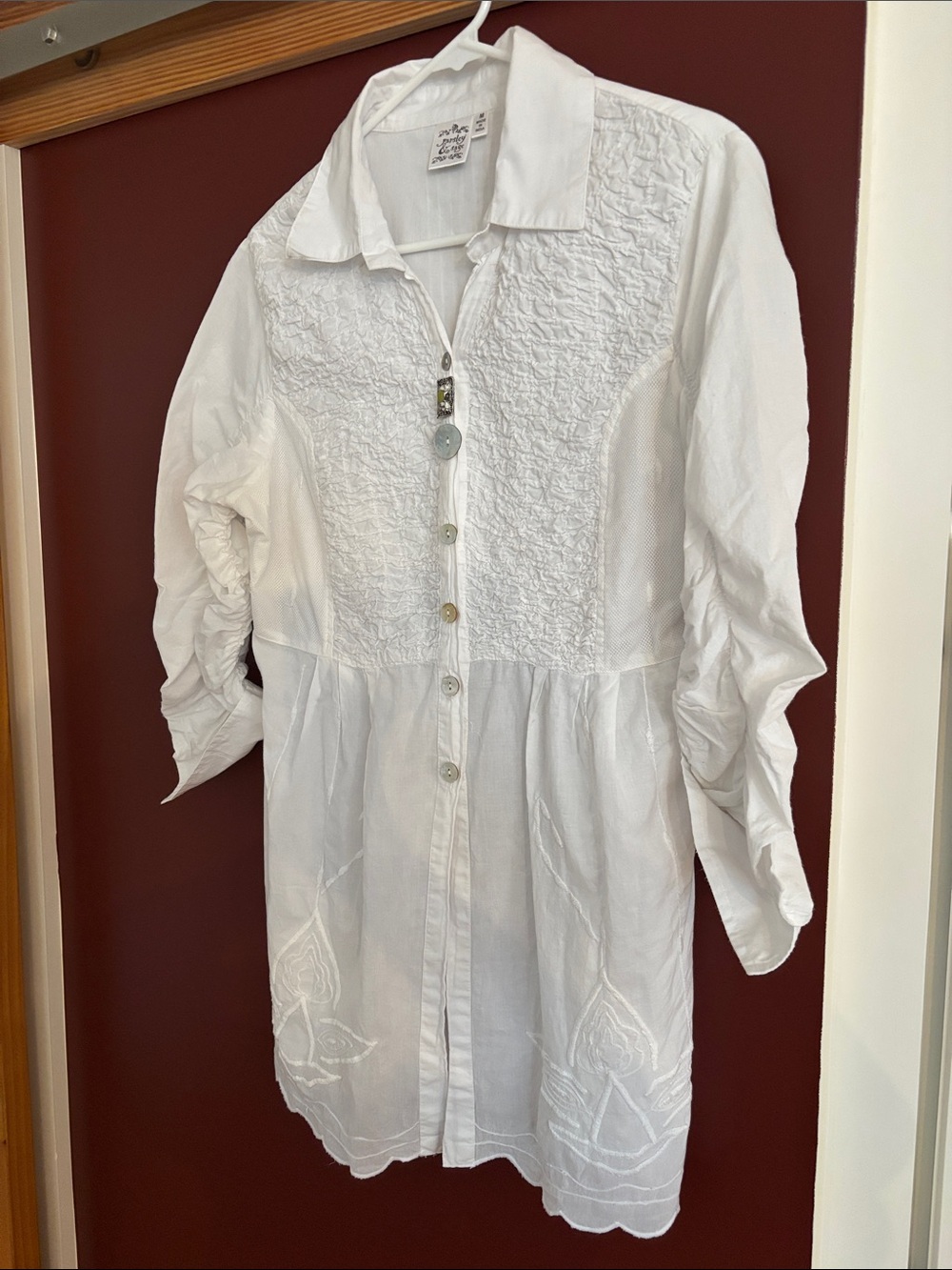 Parsley & Sage White Embroidered Button-Down shirt   SzM